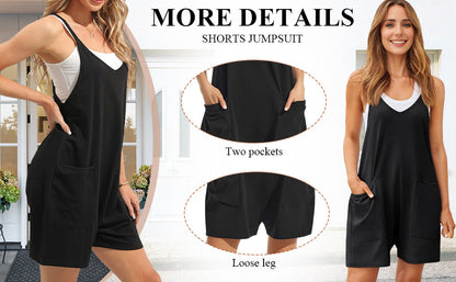 Women's Casual Sleeveless Loose Short Jumpsuit with Thin Straps