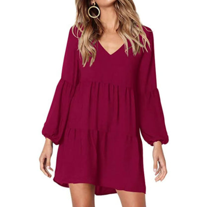 Women's V-Neck Belted Straight Dress