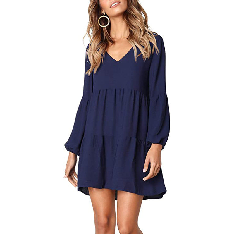 Women's V-Neck Belted Straight Dress