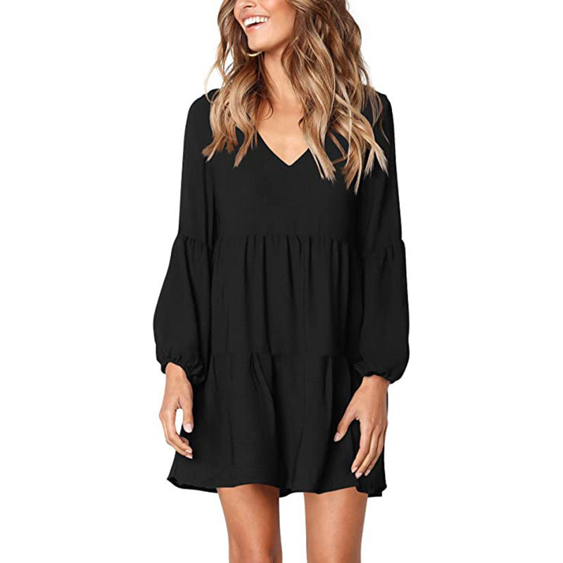 Women's V-Neck Belted Straight Dress